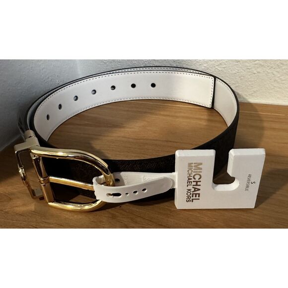 Michael Kors Women\'s Brown Monogram Twist Reversible Leather Belt Small NWT main image 6